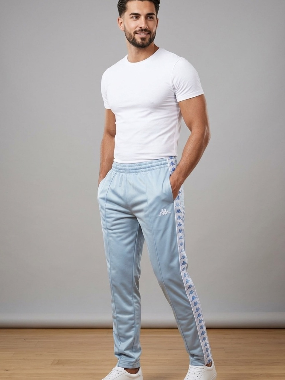 Kappa Pale Blue Logo Tape Track Pants size large